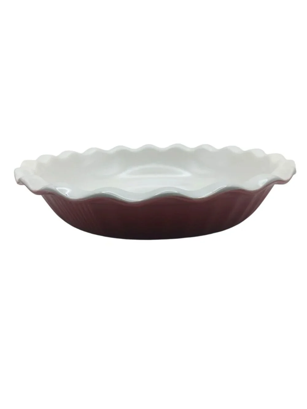 Scalloped Stoneware Pie Dish Red & White Microware Oven Freezer Dishwasher Safe